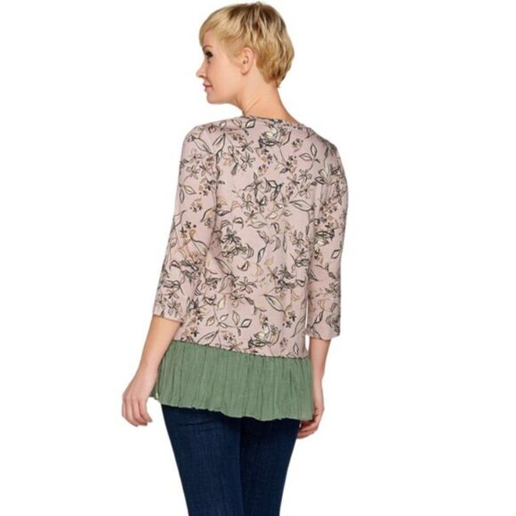 NWOT LOGO by Lori Goldstein Cotton Modal Printed Top w/ Broomstick Hem | Size S - Picture 2 of 9